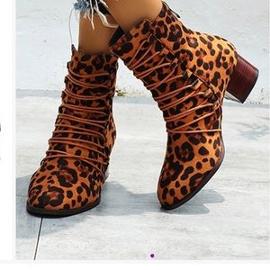 Brown Leopard Lace - up Boot